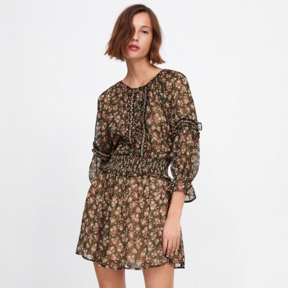 Zara Boho Floral Short Dress Small